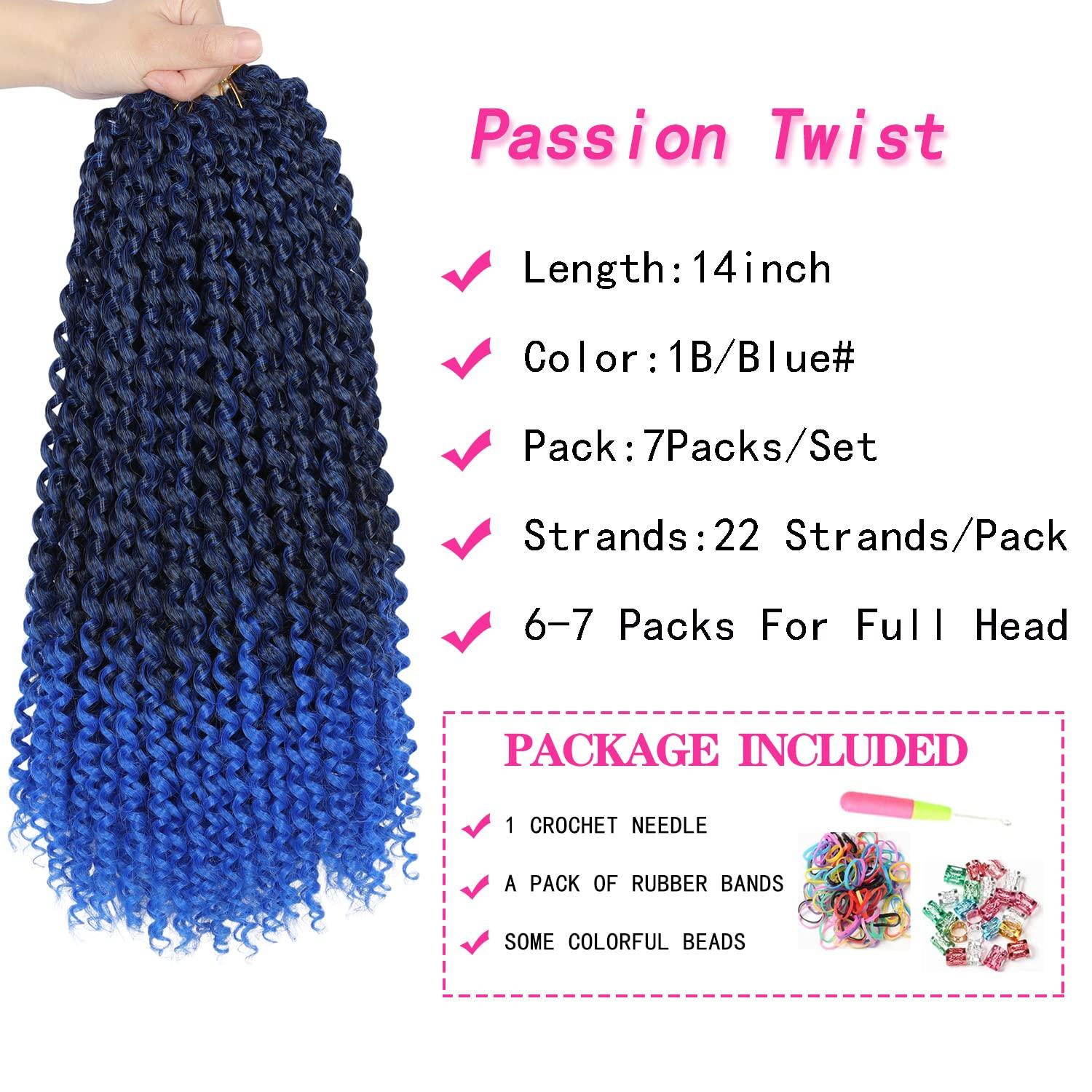 imageUbeleco Passion Twist Hair 18 Inch 6 Packs x22 strands pack132 Strands Full Head Water Wave Crochet Hair Long Curly Braiding Hair Spring Twist Braids Hair Extensions for Black Women1BBlue