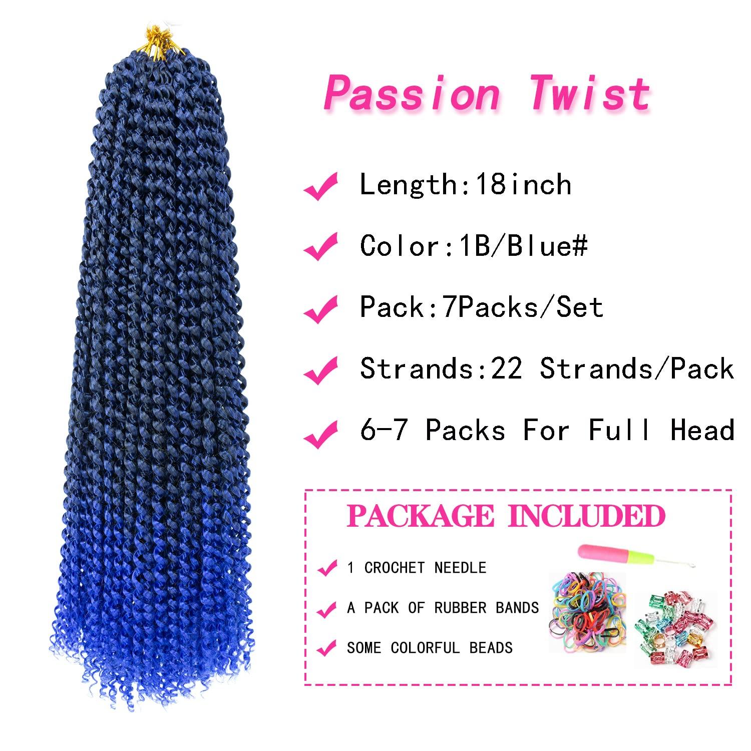 imageUbeleco Passion Twist Hair 18 Inch 6 Packs x22 strands pack132 Strands Full Head Water Wave Crochet Hair Long Curly Braiding Hair Spring Twist Braids Hair Extensions for Black Women1BBlue