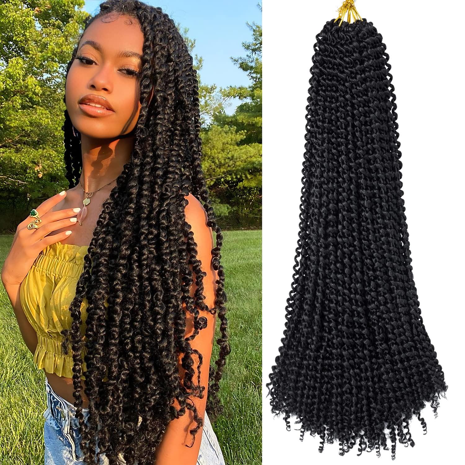 imageUbeleco Passion Twist Hair 18 Inch 6 Packs x22 strands pack132 Strands Full Head Water Wave Crochet Hair Long Curly Braiding Hair Spring Twist Braids Hair Extensions for Black Women1B