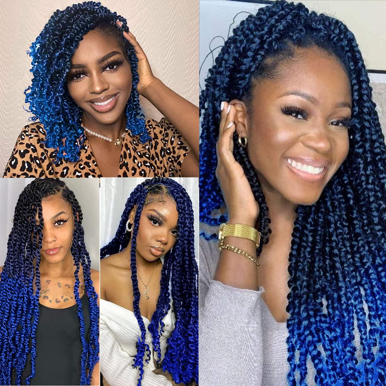 imageUbeleco Passion Twist Hair 18 Inch 6 Packs x22 strands pack132 Strands Full Head Water Wave Crochet Hair Long Curly Braiding Hair Spring Twist Braids Hair Extensions for Black Women1BBlue