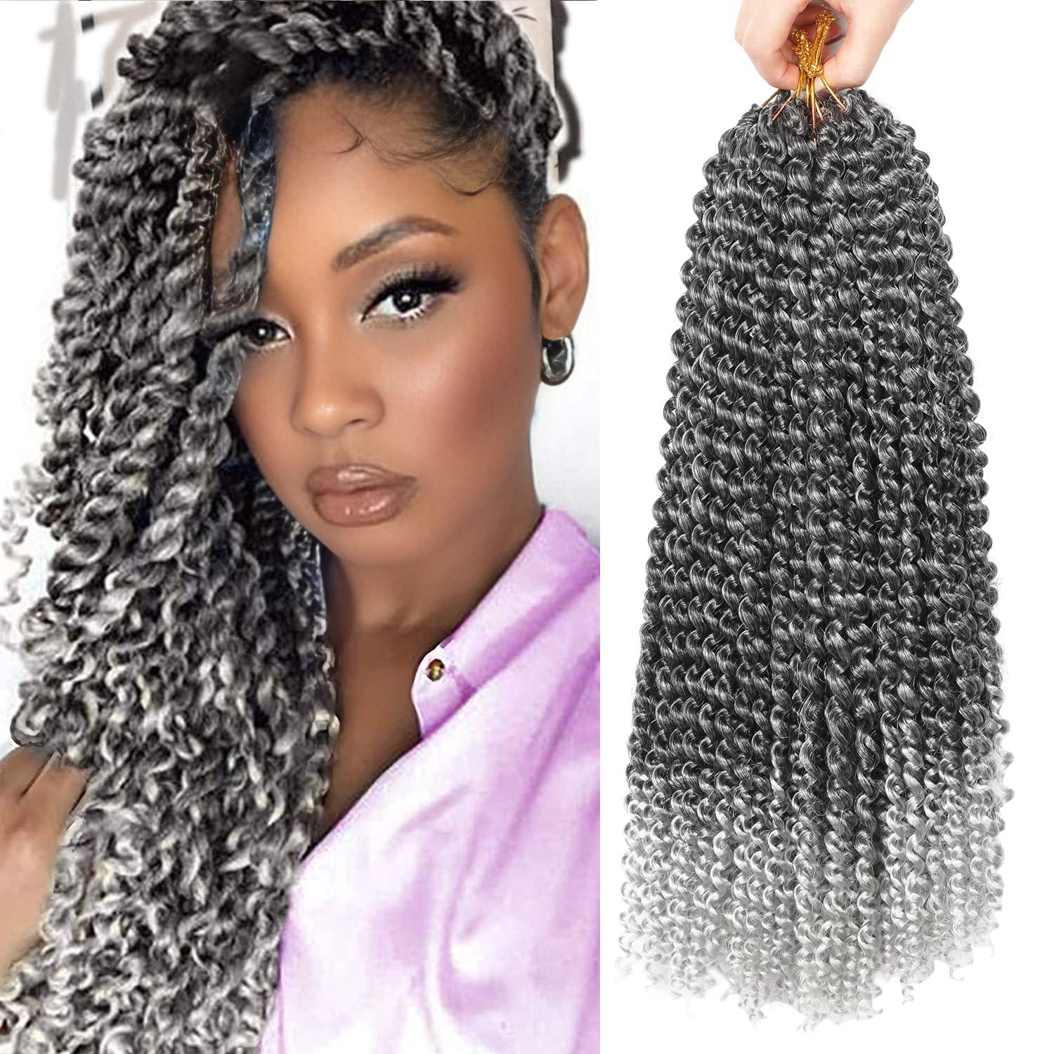 imageUbeleco Passion Twist Hair 18 Inch 6 Packs x22 strands pack132 Strands Full Head Water Wave Crochet Hair Long Curly Braiding Hair Spring Twist Braids Hair Extensions for Black Women1BGray