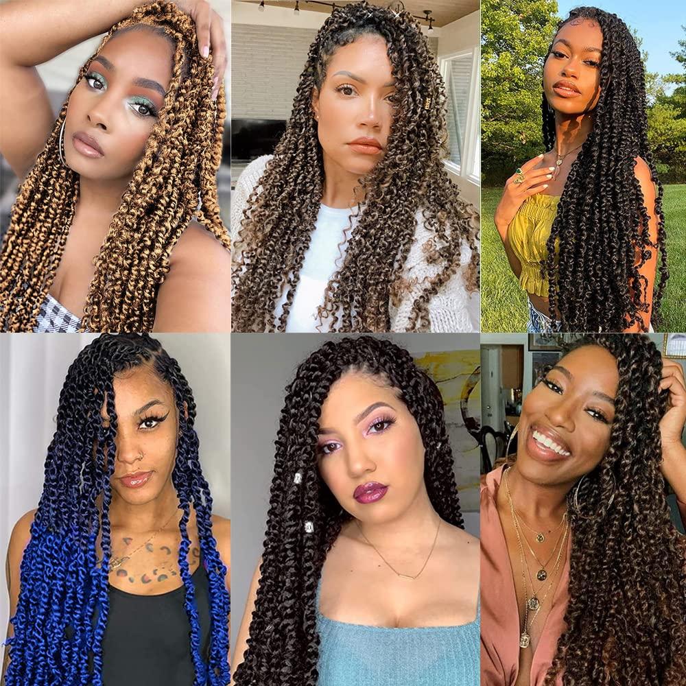 imageUbeleco Passion Twist Hair 18 Inch 6 Packs x22 strands pack132 Strands Full Head Water Wave Crochet Hair Long Curly Braiding Hair Spring Twist Braids Hair Extensions for Black Women1BBlue