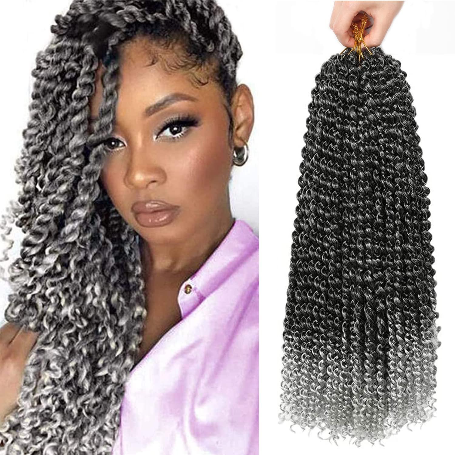 imageUbeleco Passion Twist Hair 18 Inch 6 Packs x22 strands pack132 Strands Full Head Water Wave Crochet Hair Long Curly Braiding Hair Spring Twist Braids Hair Extensions for Black Women1BGray
