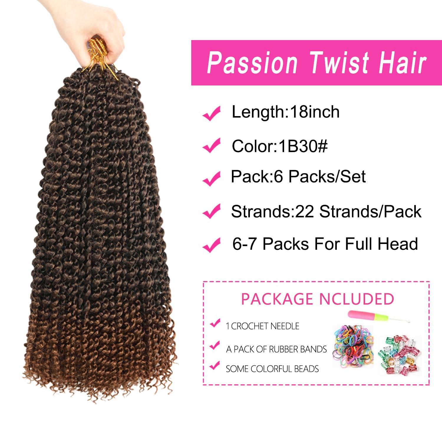 imageUbeleco Passion Twist Hair 18 Inch 6 Packs x22 strands pack132 Strands Full Head Water Wave Crochet Hair Long Curly Braiding Hair Spring Twist Braids Hair Extensions for Black Women1B30