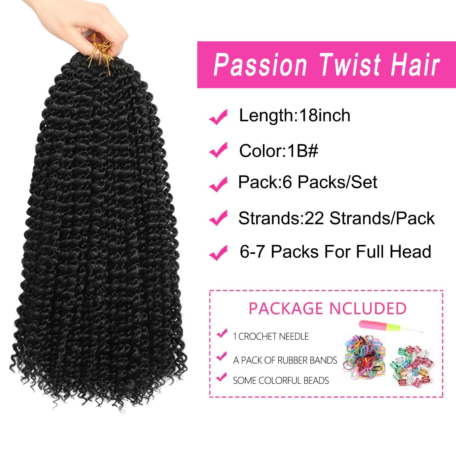 imageUbeleco Passion Twist Hair 18 Inch 6 Packs x22 strands pack132 Strands Full Head Water Wave Crochet Hair Long Curly Braiding Hair Spring Twist Braids Hair Extensions for Black Women1B