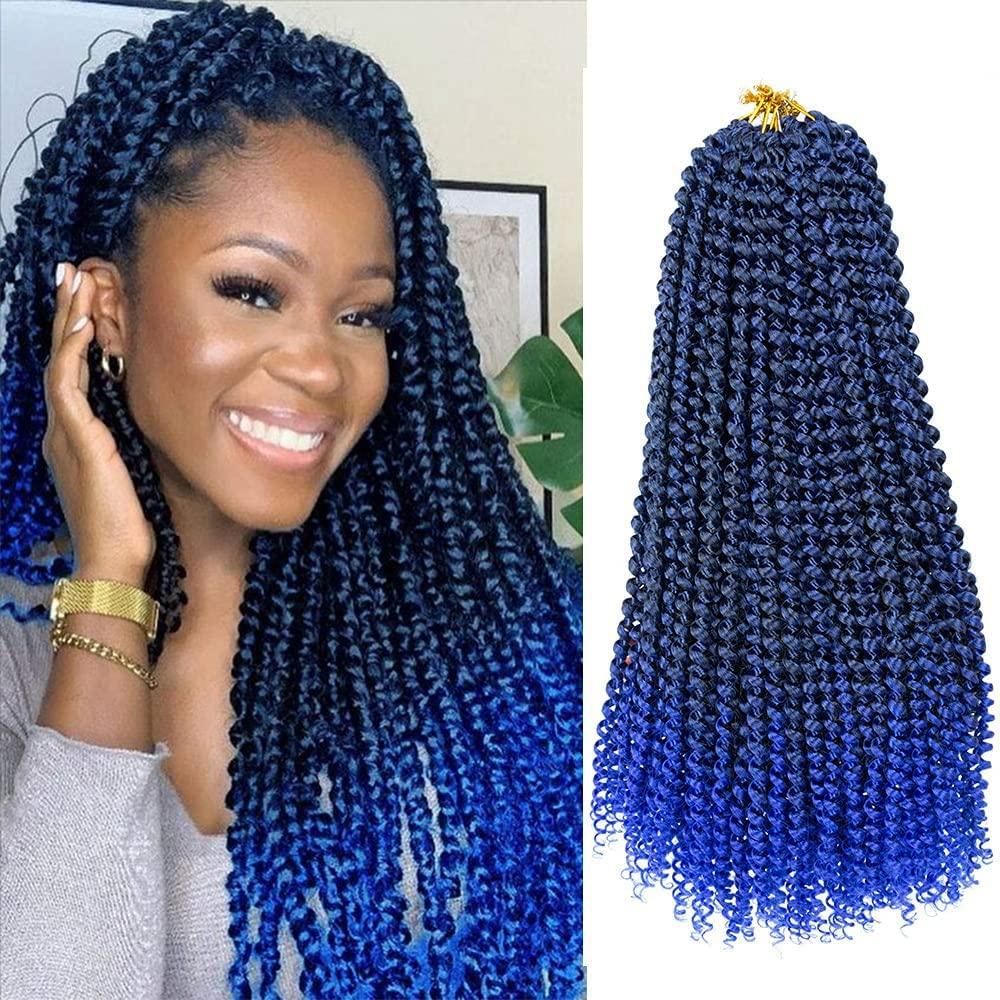 imageUbeleco Passion Twist Hair 18 Inch 6 Packs x22 strands pack132 Strands Full Head Water Wave Crochet Hair Long Curly Braiding Hair Spring Twist Braids Hair Extensions for Black Women1BBlue