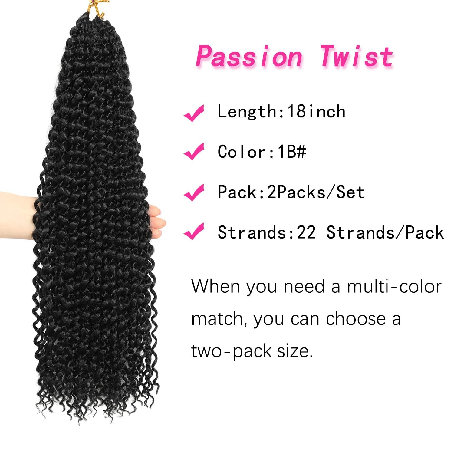 imageUbeleco Passion Twist Hair 18 Inch 6 Packs x22 strands pack132 Strands Full Head Water Wave Crochet Hair Long Curly Braiding Hair Spring Twist Braids Hair Extensions for Black Women1B