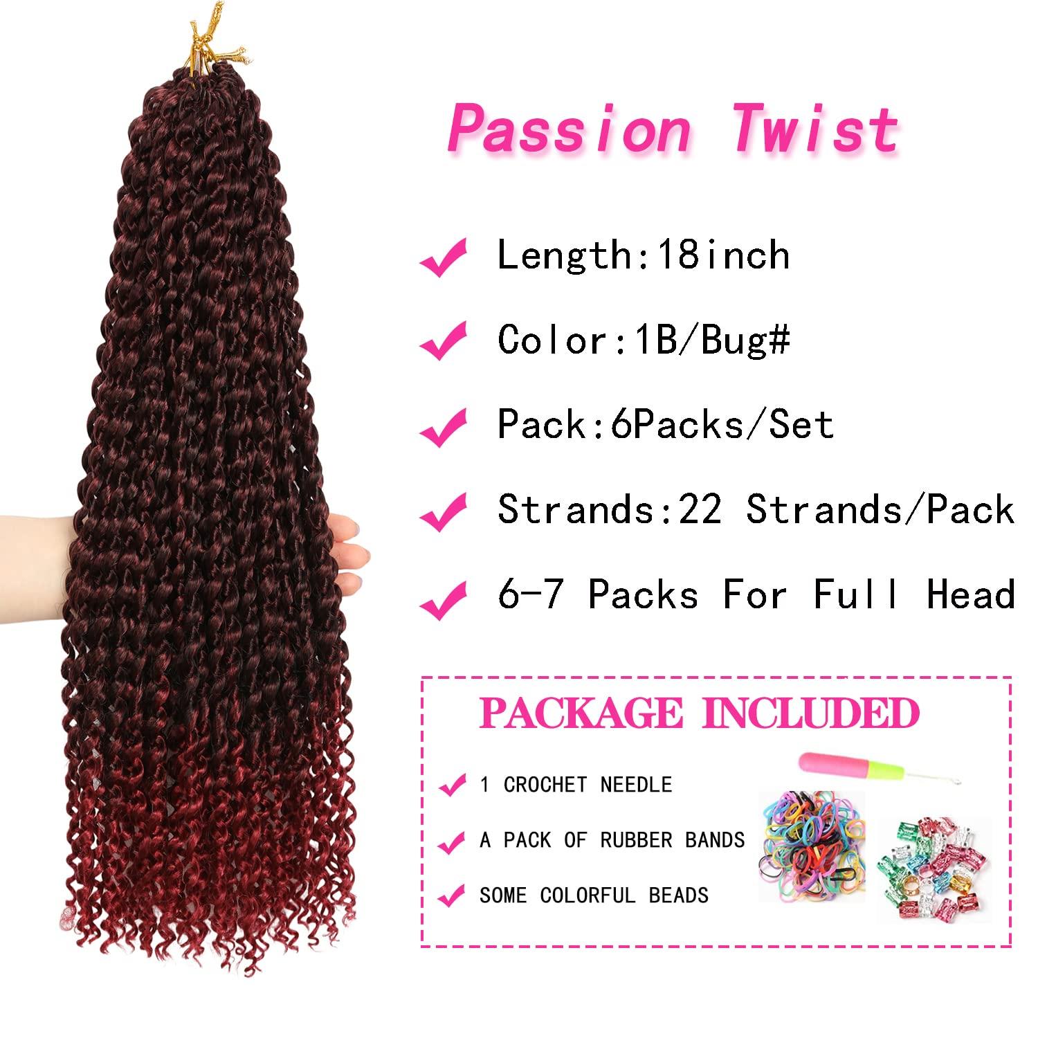 imageUbeleco Passion Twist Hair 18 Inch 6 Packs x22 strands pack132 Strands Full Head Water Wave Crochet Hair Long Curly Braiding Hair Spring Twist Braids Hair Extensions for Black Women1BBug
