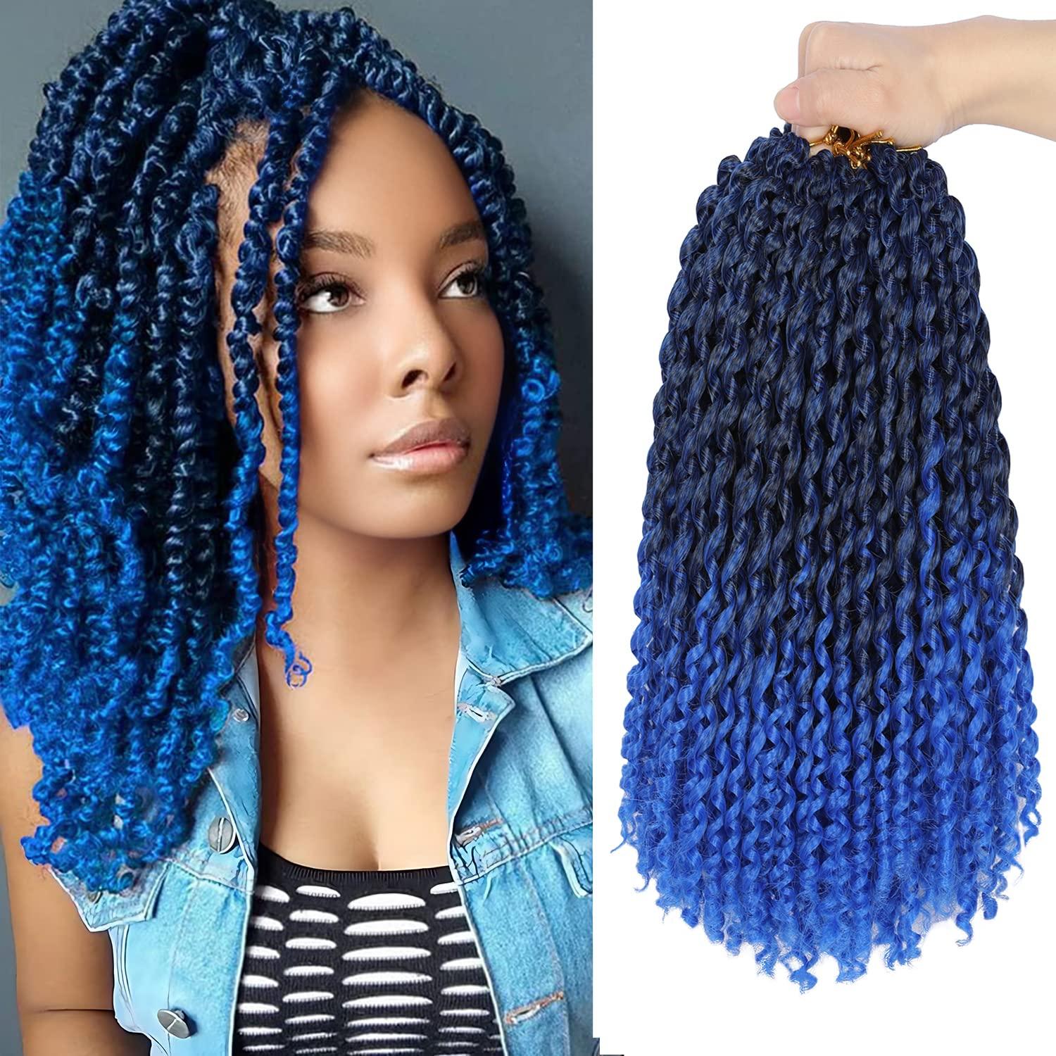 imageUbeleco Passion Twist Hair 18 Inch 6 Packs x22 strands pack132 Strands Full Head Water Wave Crochet Hair Long Curly Braiding Hair Spring Twist Braids Hair Extensions for Black Women1BBlue