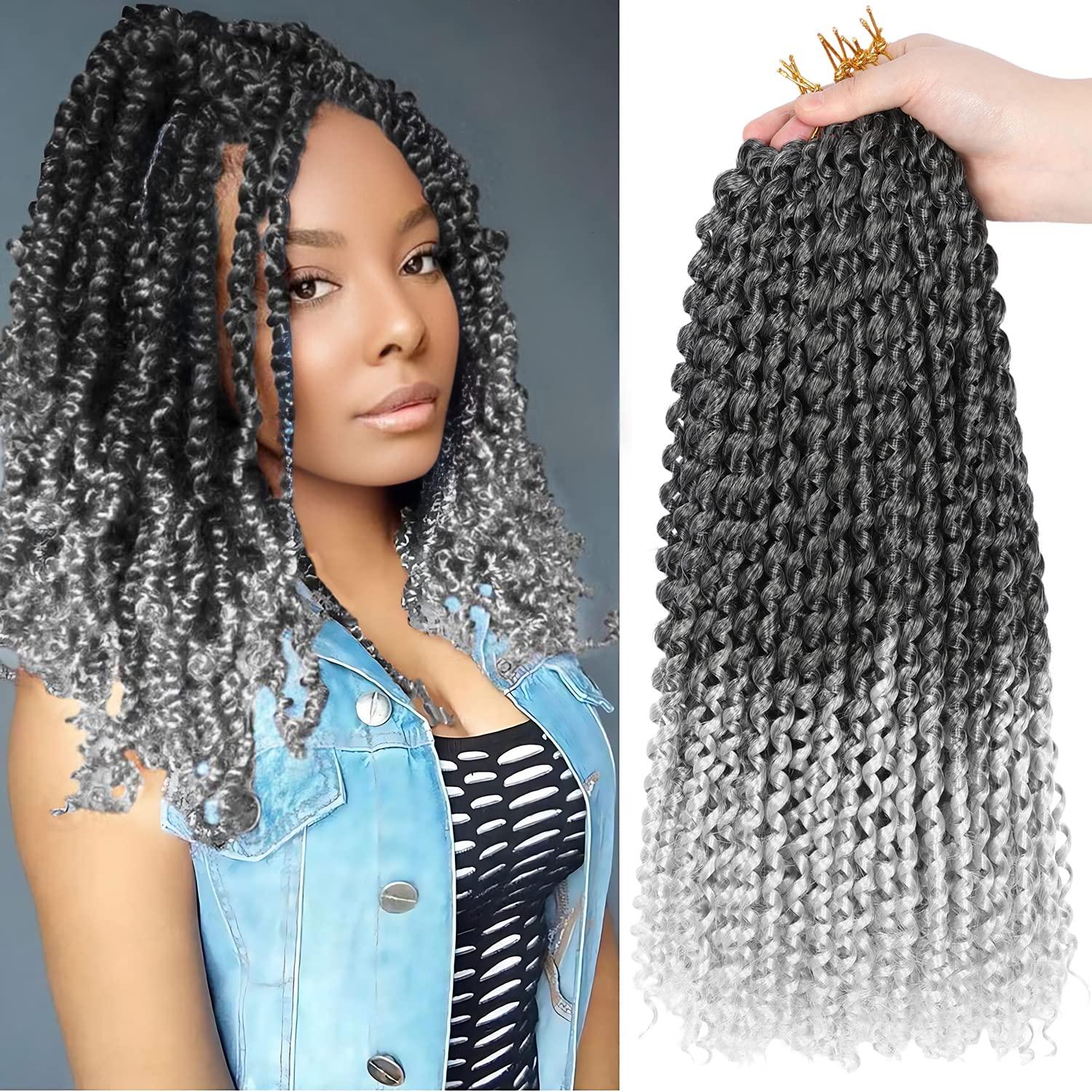 imageUbeleco Passion Twist Hair 18 Inch 6 Packs x22 strands pack132 Strands Full Head Water Wave Crochet Hair Long Curly Braiding Hair Spring Twist Braids Hair Extensions for Black Women1BGray