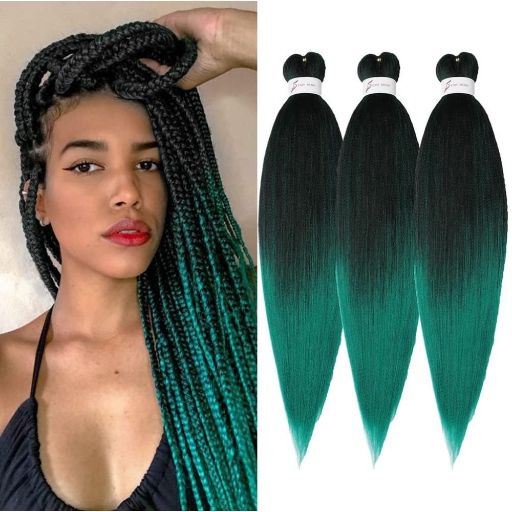 imageBraiding Hair Pre Stretched 24 inch 8 Packs Natural Black Easy Braid Synthetic Professional Soft Yaki TextureNo Itch Hot Water Setting Hair Extensions for Braids 24in1B1BGreen