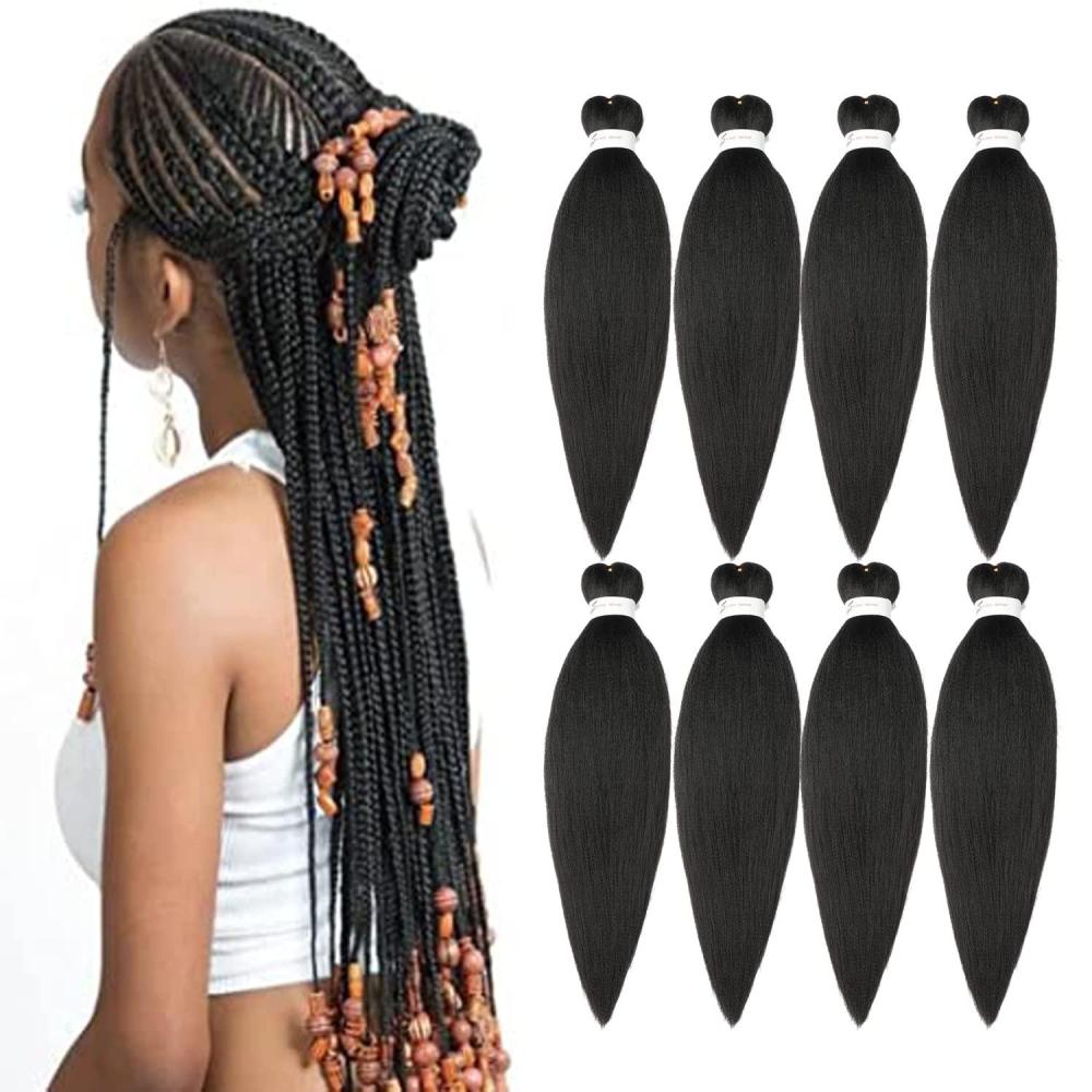 imageBraiding Hair Pre Stretched 24 inch 8 Packs Natural Black Easy Braid Synthetic Professional Soft Yaki TextureNo Itch Hot Water Setting Hair Extensions for Braids 24in1B2