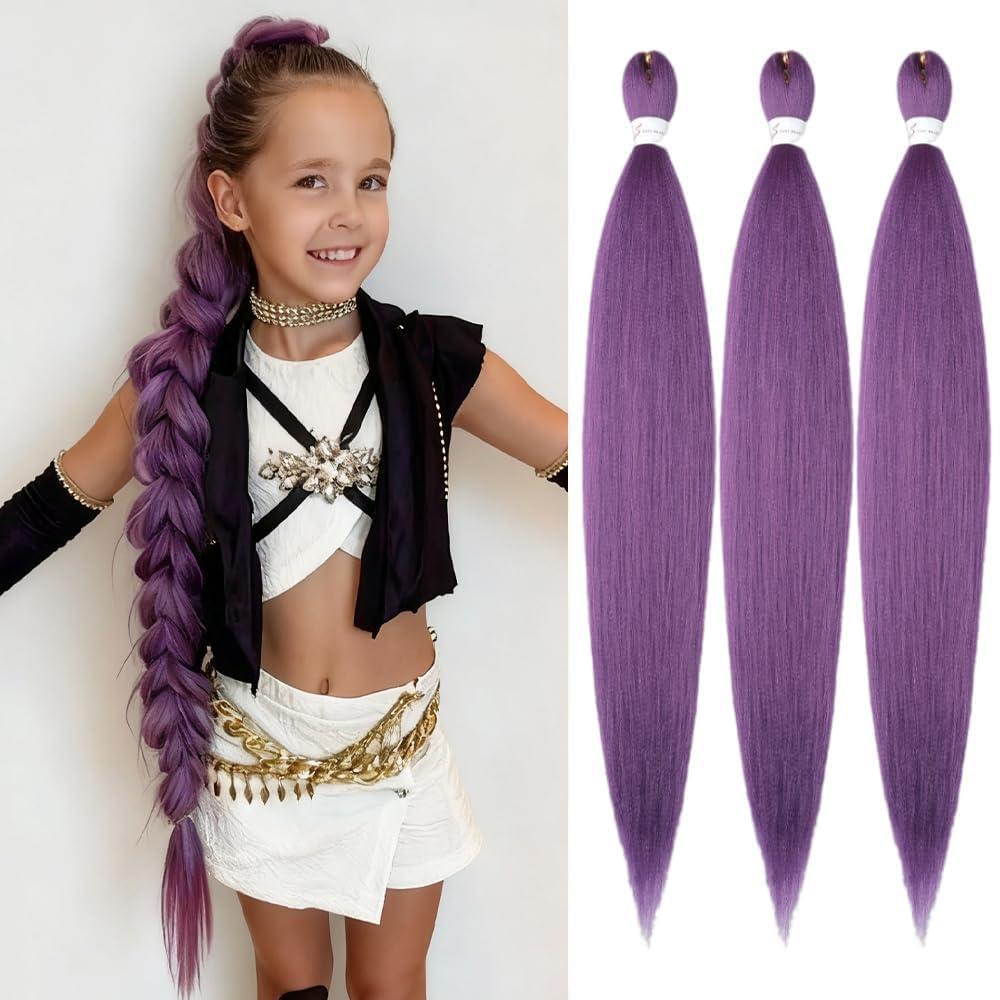 imageBraiding Hair Pre Stretched 24 inch 8 Packs Natural Black Easy Braid Synthetic Professional Soft Yaki TextureNo Itch Hot Water Setting Hair Extensions for Braids 24in1BLavender Purple
