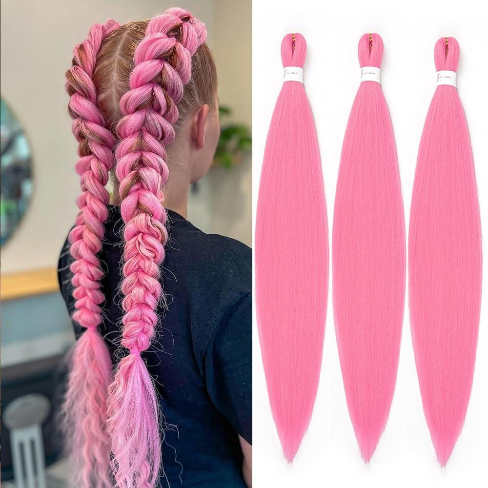 imageBraiding Hair Pre Stretched 24 inch 8 Packs Natural Black Easy Braid Synthetic Professional Soft Yaki TextureNo Itch Hot Water Setting Hair Extensions for Braids 24in1BPink