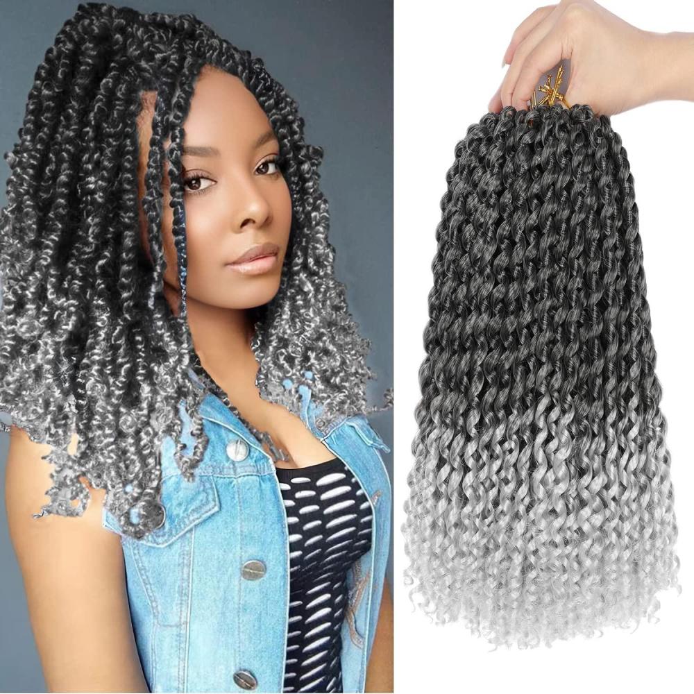 imageUbeleco Passion Twist Hair 18 Inch 6 Packs x22 strands pack132 Strands Full Head Water Wave Crochet Hair Long Curly Braiding Hair Spring Twist Braids Hair Extensions for Black Women1BGray