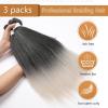 Braiding Hair Pre Stretched 24 inch 8 Packs Natural Black Easy Braid Synthetic Professional Soft Yaki Texture,No Itch, Hot Water Setting Hair Extensions for Braids (24in,1B#)(1B/Silver)
