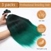 Braiding Hair Pre Stretched 24 inch 8 Packs Natural Black Easy Braid Synthetic Professional Soft Yaki Texture,No Itch, Hot Water Setting Hair Extensions for Braids (24in,1B#)(1B/Green)