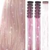 Silver Hair Tinsel 12Pcs Clip in Hair Tinsel Kit 20.5 Inch Fairy Hair Tinsel Kit Heat Resistant Silver Hair Accessories Glitter Hair Extensions for Christmas Halloween Cosplay Party(Pink)