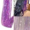 Silver Hair Tinsel 12Pcs Clip in Hair Tinsel Kit 20.5 Inch Fairy Hair Tinsel Kit Heat Resistant Silver Hair Accessories Glitter Hair Extensions for Christmas Halloween Cosplay Party(Purple)