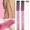 Silver Hair Tinsel 12Pcs Clip in Hair Tinsel Kit 20.5 Inch Fairy Hair Tinsel Kit Heat Resistant Silver Hair Accessories Glitter Hair Extensions for Christmas Halloween Cosplay Party(Pink)