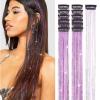 Silver Hair Tinsel 12Pcs Clip in Hair Tinsel Kit 20.5 Inch Fairy Hair Tinsel Kit Heat Resistant Silver Hair Accessories Glitter Hair Extensions for Christmas Halloween Cosplay Party(Purple)