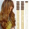 Silver Hair Tinsel 12Pcs Clip in Hair Tinsel Kit 20.5 Inch Fairy Hair Tinsel Kit Heat Resistant Silver Hair Accessories Glitter Hair Extensions for Christmas Halloween Cosplay Party(Golden)