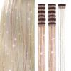 Silver Hair Tinsel 12Pcs Clip in Hair Tinsel Kit 20.5 Inch Fairy Hair Tinsel Kit Heat Resistant Silver Hair Accessories Glitter Hair Extensions for Christmas Halloween Cosplay Party(Gold Pink)