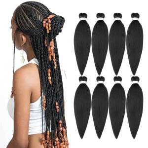 Braiding Hair Pre Stretched 24 inch 8 Packs Natural Black Easy Braid Synthetic Professional Soft Yaki Texture,No Itch, Hot Water Setting Hair Extensions for Braids (24in,1B#)(#2)