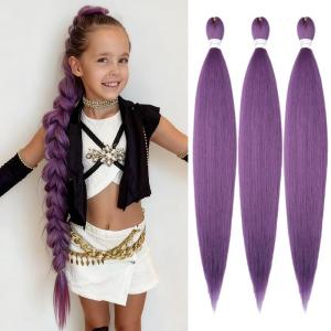 Braiding Hair Pre Stretched 24 inch 8 Packs Natural Black Easy Braid Synthetic Professional Soft Yaki Texture,No Itch, Hot Water Setting Hair Extensions for Braids (24in,1B#)(Lavender Purple)