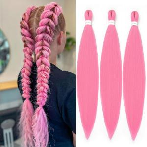 Braiding Hair Pre Stretched 24 inch 8 Packs Natural Black Easy Braid Synthetic Professional Soft Yaki Texture,No Itch, Hot Water Setting Hair Extensions for Braids (24in,1B#)(Pink)