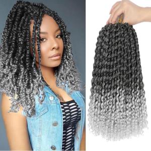 Ubeleco Passion Twist Hair 18 Inch 6 Packs x22 strands pack=132 Strands Full Head Water Wave Crochet Hair Long Curly Braiding Hair Spring Twist Braids Hair Extensions for Black Women(1B/Gray#)
