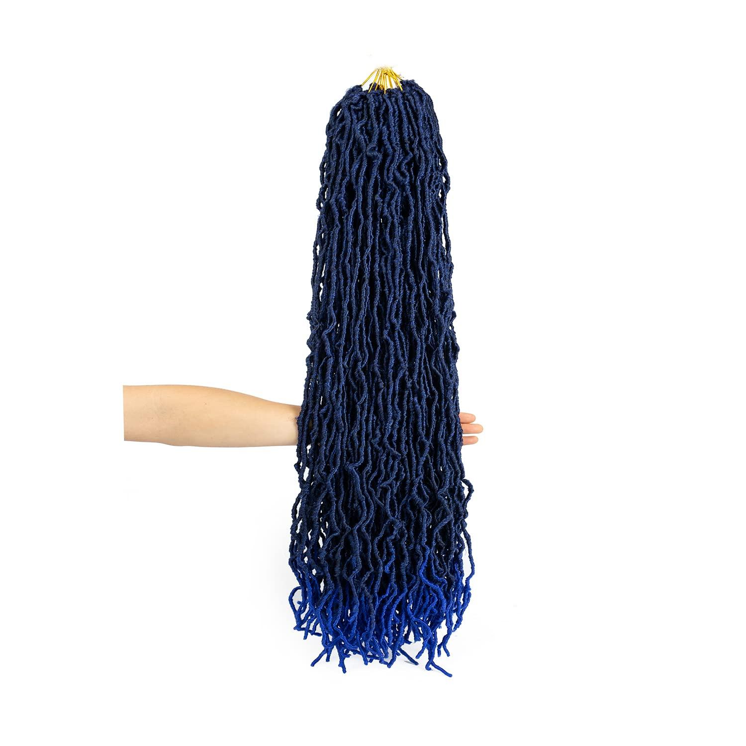 image18 Inch Faux Locs Crochet Hair Ombre Blue Soft Locs 8 Packs Extensible Prelooped Curly Wavy Locs Crochet Hair For Women Synthetic Goddess Locs Crochet Hair Extension 18 Inch8 packs 1BBlue