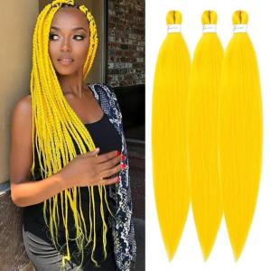 Braiding Hair Pre Stretched 24 inch 3 Packs Professional Yaki Synthetic Hot Water Easy To Install Hair for Braiding (Yellow#)