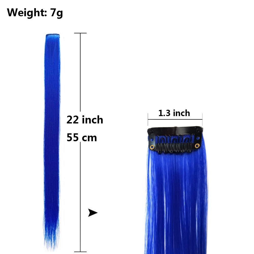imageUbeleco 48 Packs Colored Hair Extensions 22 Inch Rainbow Multicolor Straight Synthetic Hairpiece Party Highlights Colored Clip in Hair Extensions Halloween Cosplay Christmas for Kids Girls Gift