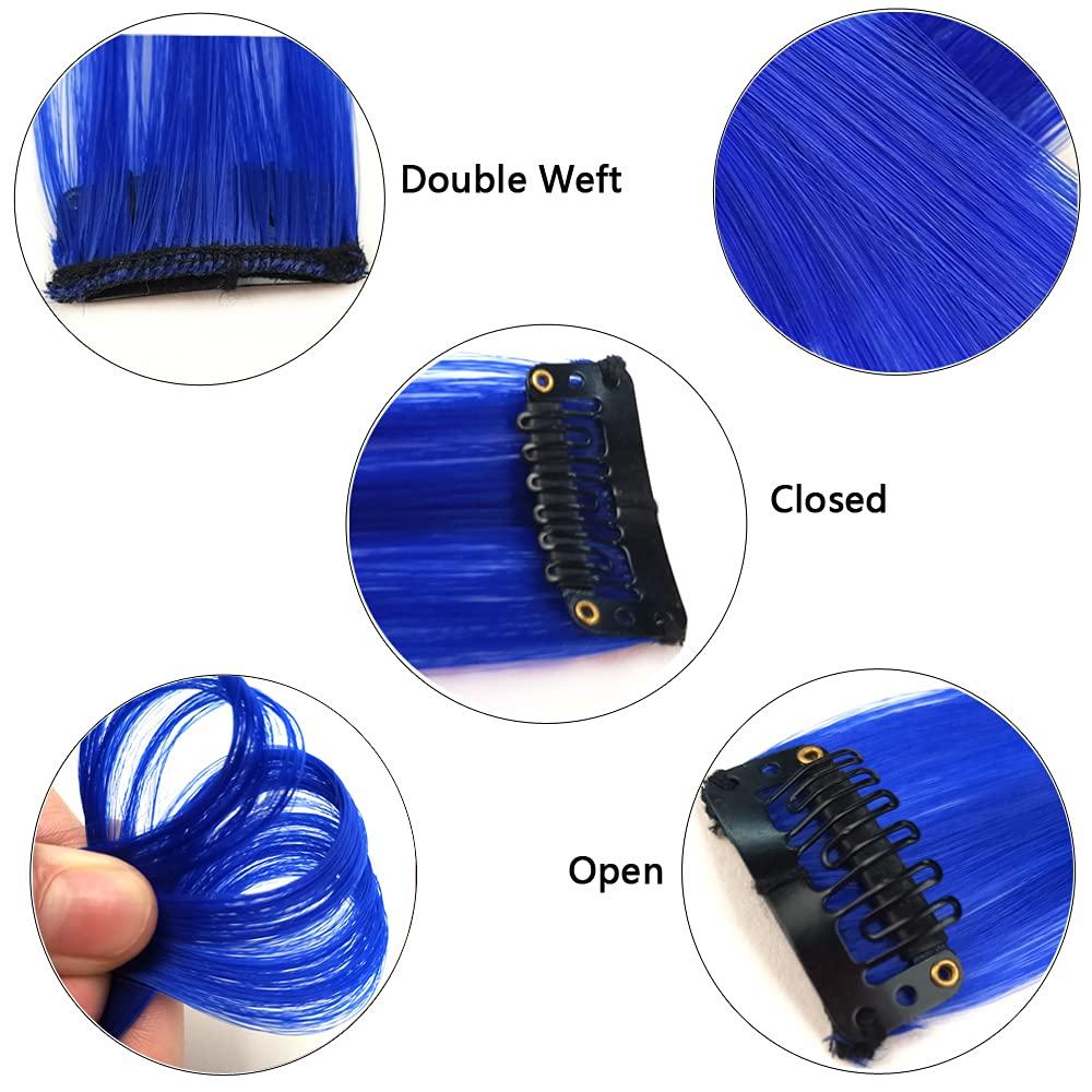 imageUbeleco 48 Packs Colored Hair Extensions 22 Inch Rainbow Multicolor Straight Synthetic Hairpiece Party Highlights Colored Clip in Hair Extensions Halloween Cosplay Christmas for Kids Girls Gift