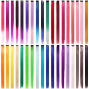 36PCS Colored Clip in Hair Extensions 22” Colorful Straight Hair Extensions Clip in for Women and Kids Multi-Colors Party Highlights Streak Synthetic Hairpieces Colorful Rainbow Hair 36 Colors…