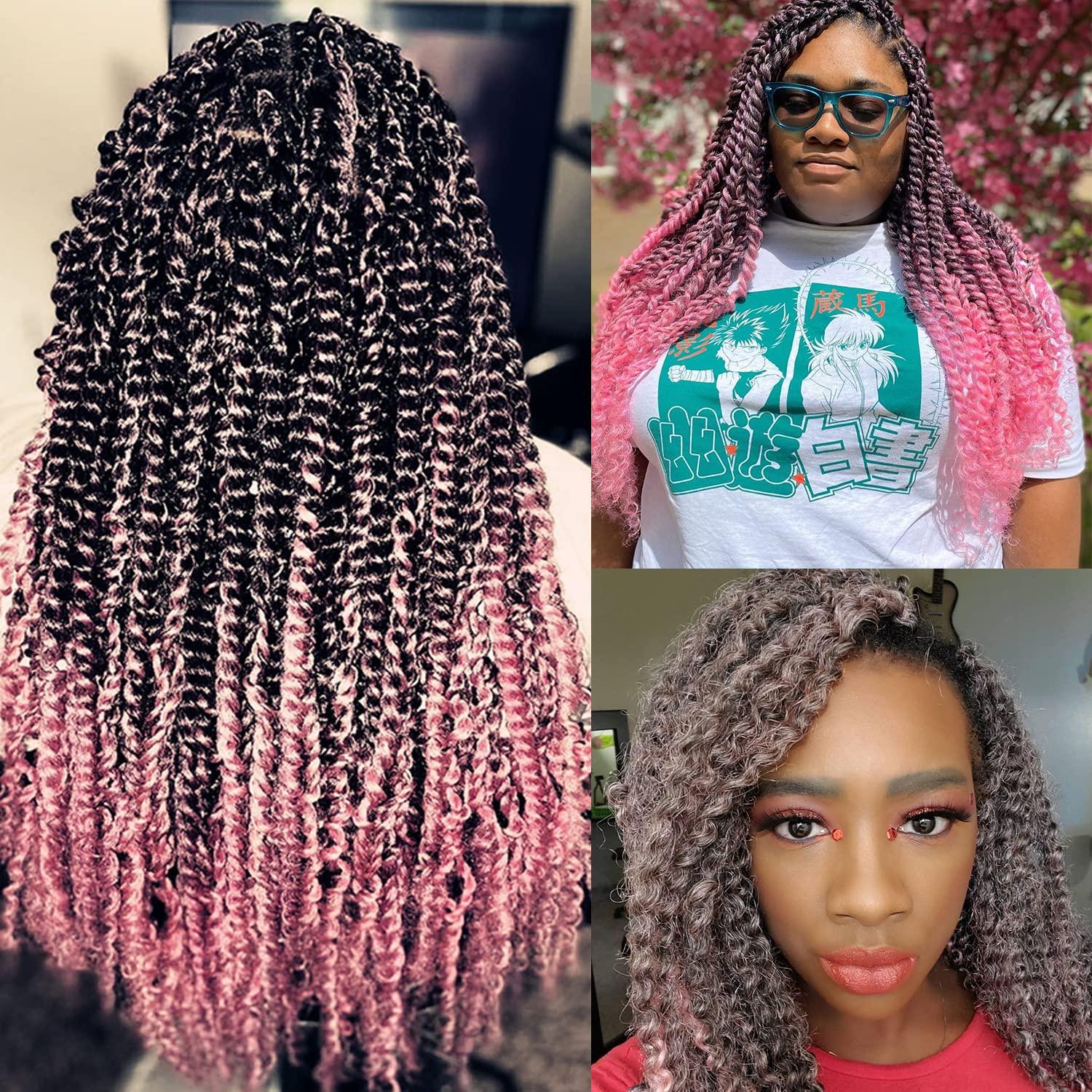image18 Inch Passion Twist Hair Water Wave Crochet Hair Passion Twist Crochet Hair for Women 6 Packs Long Bohemian Synthetic Curly Braiding Hair Extensions Ombre Peach Pink 1BPink