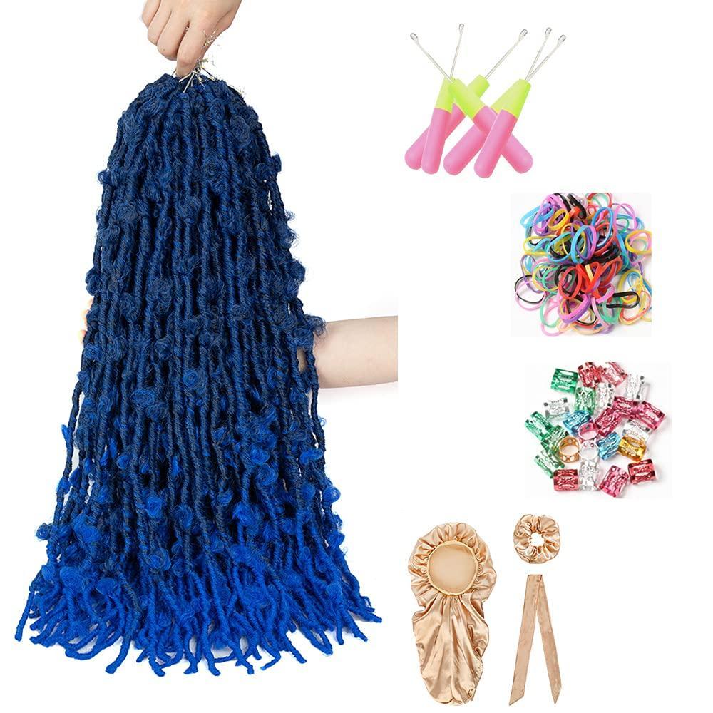 image6Packs Butterfly Faux Locs Crochet Hair 24 inch Long Faux Locs Crochet Braids Pre looped Distressed Butterfly Crochet Soft Locs Synthetic Hair Extensions 1BBlue