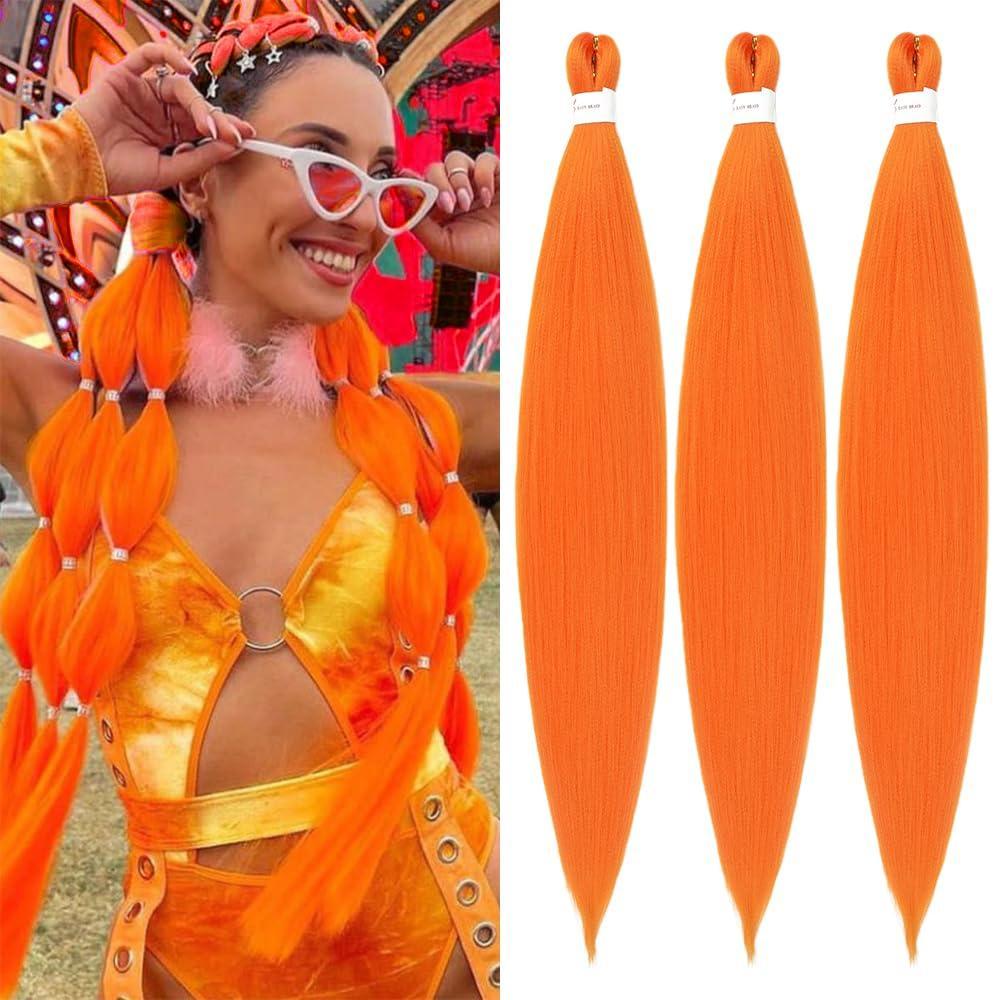 imageBraiding Hair Pre Stretched 24 inch 3 Packs Professional Yaki Synthetic Hot Water Easy To Install Hair for Braiding Orange