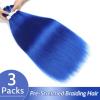 Braiding Hair Pre Stretched 24 inch 3 Packs Professional Yaki Synthetic Hot Water Easy To Install Hair for Braiding (Blue#)