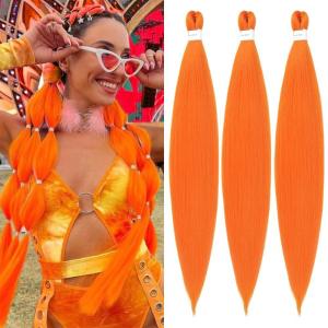Braiding Hair Pre Stretched 24 inch 3 Packs Professional Yaki Synthetic Hot Water Easy To Install Hair for Braiding (Orange#)