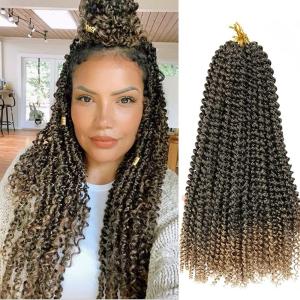Ubeleco 18 Inch Passion Twist Hair,7 Packs Water Wave Crochet Hair for Women Ombre Blonde Passion Twist Crochet Hair Long Bohemian Synthetic Curly Braiding Hair Extensions(7pcs,1B/OT27)
