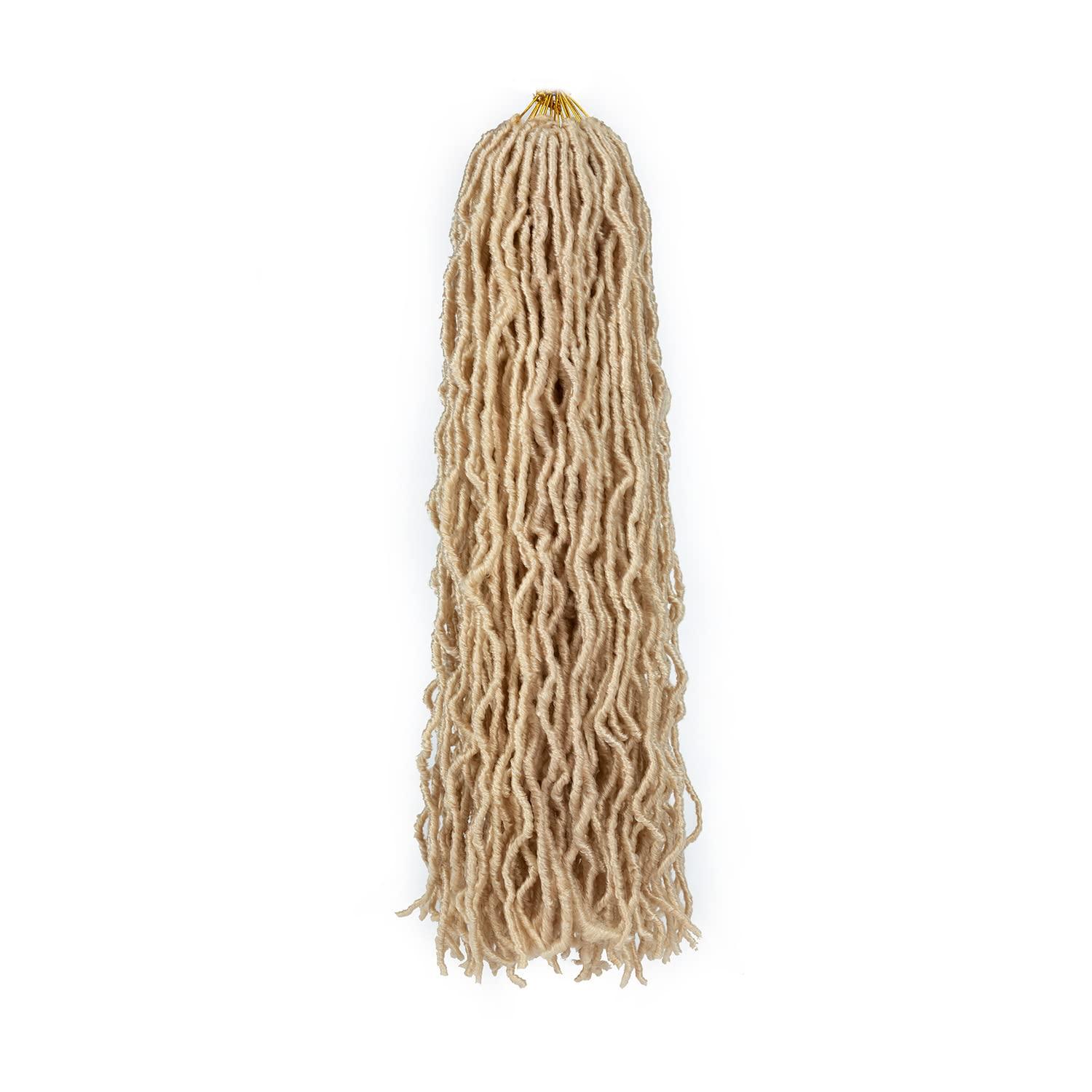image24 Inch Faux Locs Crochet Hair 8 Packs Bleached Blonde Soft Locs Extensible Prelooped Curly Wavy Locs Crochet Hair For Women Synthetic Goddess Locs Crochet Hair Extension 24 Inch8 packs 613