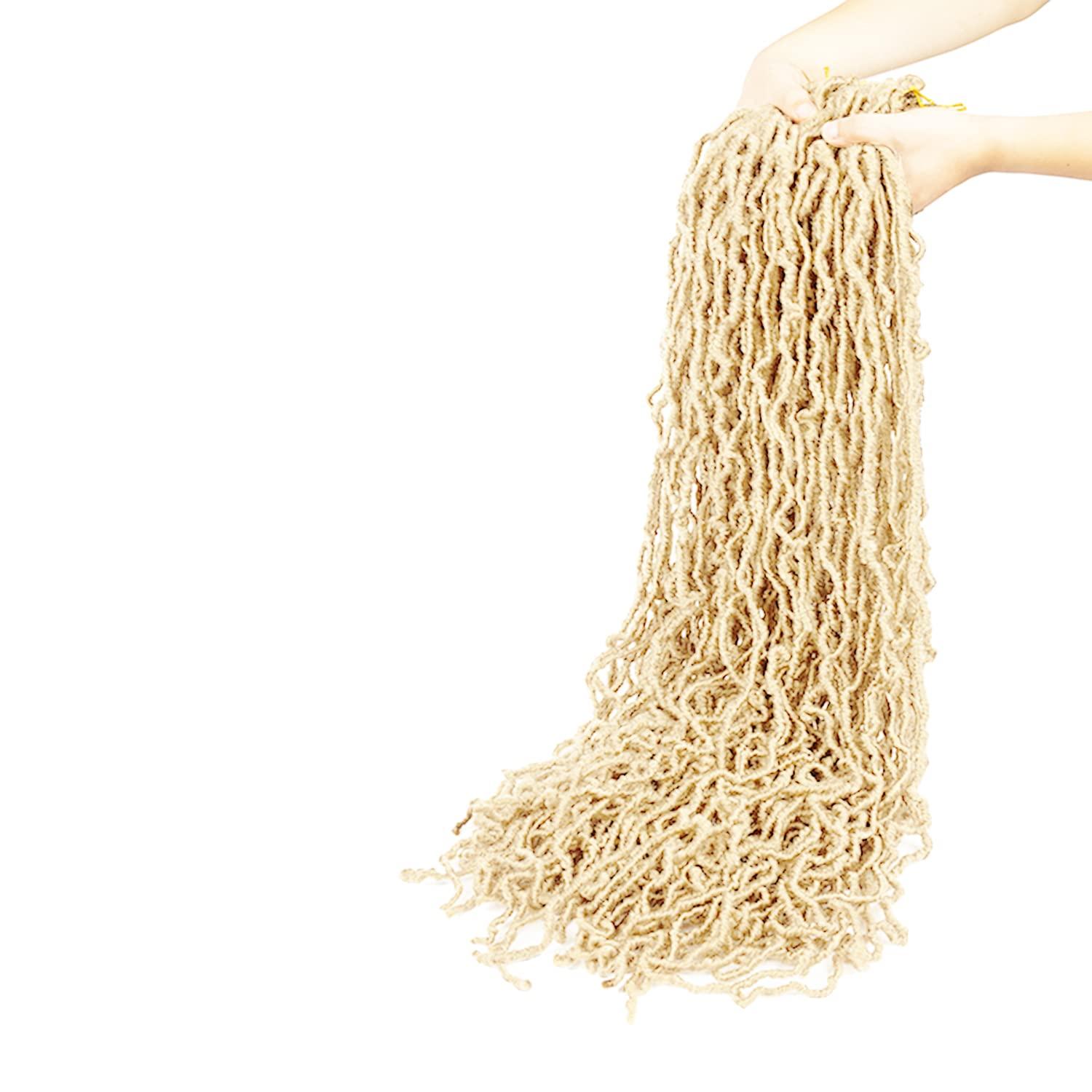 image36 Inch Faux Locs Crochet Hair Bleached Blonde Soft Locs 8 Packs Extensible Prelooped Curly Wavy Locs Crochet Hair For Women Synthetic Goddess Locs Crochet Hair Extension 36 Inch8 packs 613