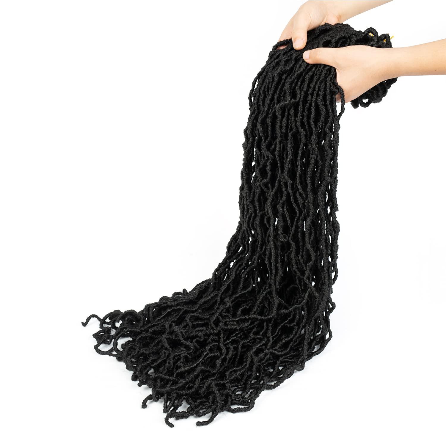 imageUbeleco 8 Packs Soft Locs Crochet Hair 36 Inch Black Faux Locs Crochet Hair Extensible Curly Wavy Locs Crochet Hair Prelooped Synthetic Goddess Locs Crochet Hair for Women 36 inch8 packs1B