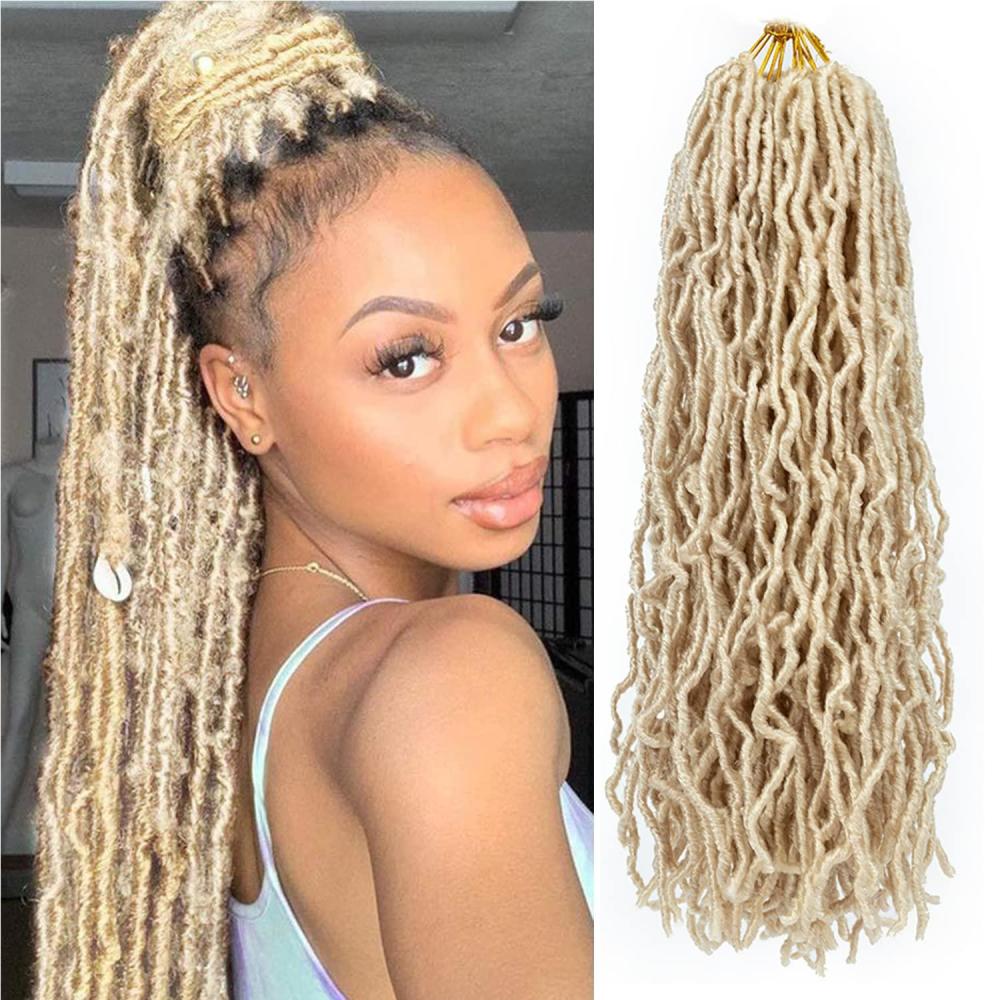 image24 Inch Faux Locs Crochet Hair 8 Packs Bleached Blonde Soft Locs Extensible Prelooped Curly Wavy Locs Crochet Hair For Women Synthetic Goddess Locs Crochet Hair Extension 24 Inch8 packs 613