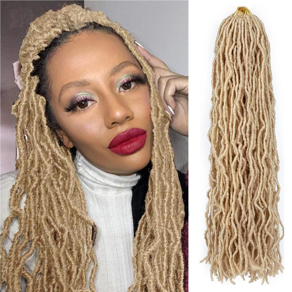 image24 Inch Soft Locs Crochet Hair Bleached Blonde Faux Locs Crochet Hair 2 packs PreLooped Synthetic Curly Wavy Locs Crochet Hair For Women24 Inch 613