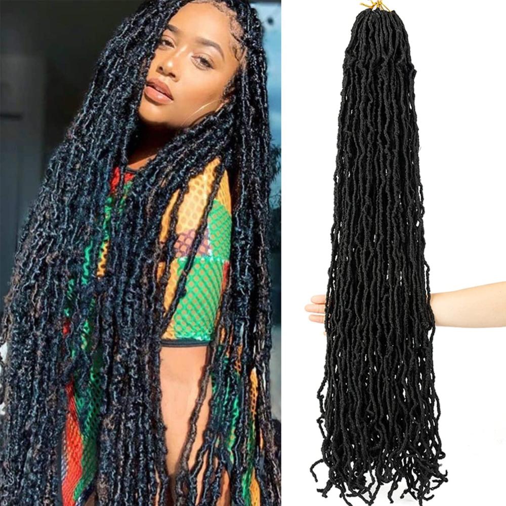 imageUbeleco 8 Packs Soft Locs Crochet Hair 36 Inch Black Faux Locs Crochet Hair Extensible Curly Wavy Locs Crochet Hair Prelooped Synthetic Goddess Locs Crochet Hair for Women 36 inch8 packs1B
