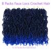 24 Inch Faux Locs Crochet Hair, 8 Packs Ombre Blue Soft Locs Extensible Pre-looped Curly Wavy Locs Crochet Hair For Women Synthetic Goddess Locs Crochet Hair Extension (24 Inch(8 packs), 1B/Blue#)