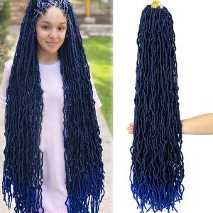 36 Inch Faux Locs Crochet Hair, 8 Packs Blue Soft Locs Extensible Pre-looped Curly Wavy Goddess Locs Crochet Hair For Women Synthetic Locs Crochet Hair Extension (36 Inch(8 packs), 1B/Blue#)